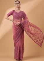 Net Peach Party Wear Floral Saree